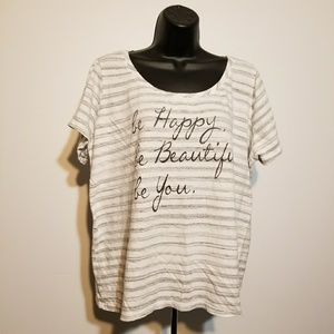 Gray & white striped t-shirt happy beautiful
